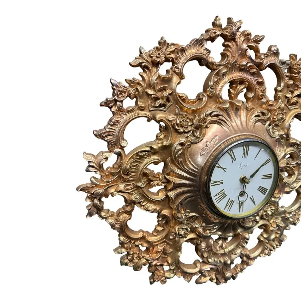 Vintage Syroco 3090 Wall Clock Gold Rococo Hollywood Regency USA 19”